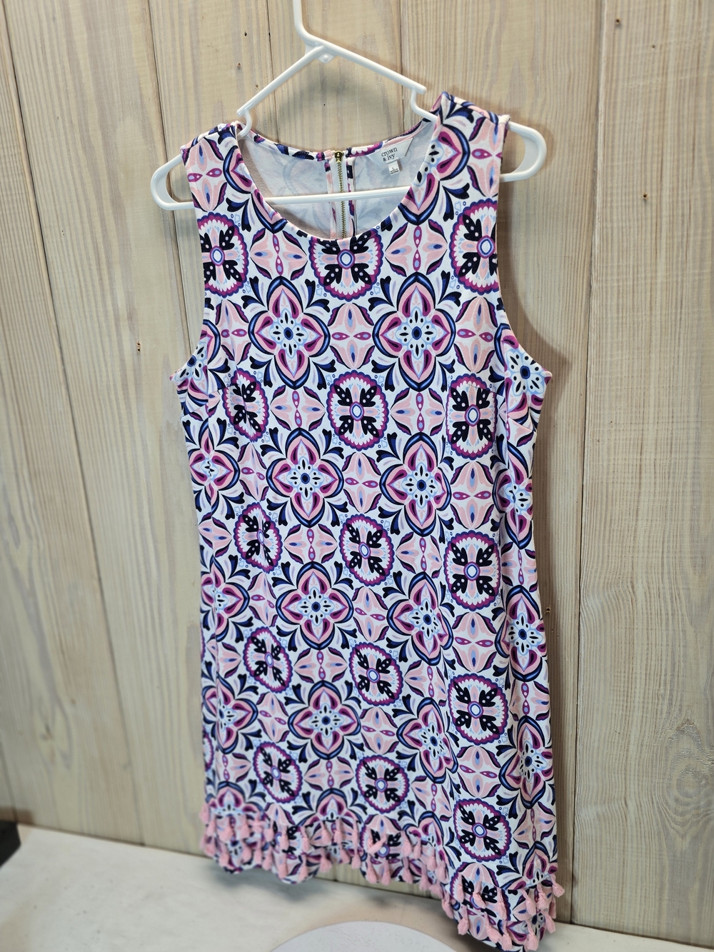 Crown & Ivy Pink, Navy & White Geometric Print Shift